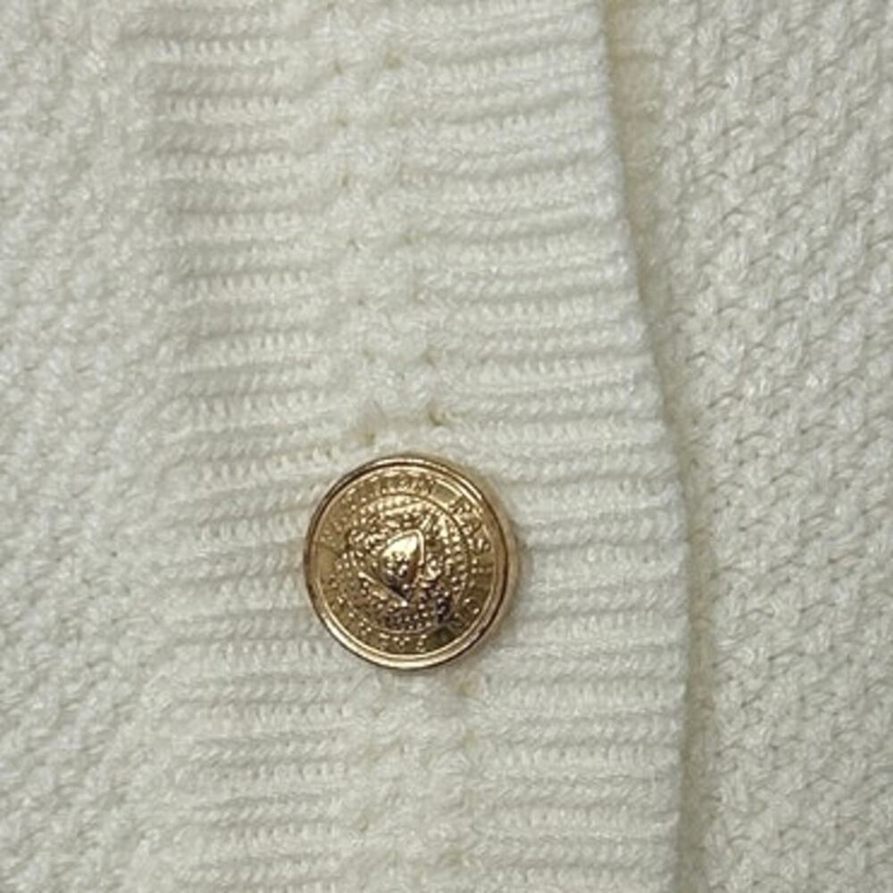 PRETTY GARDEN Ivory Minimalist Short Sleeve Cardigan Sweater L Quiet Luxury - Picture 6 of 11